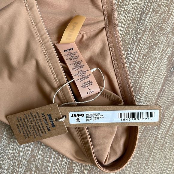 SKIMS Signature Swim Bandeau Bikini Top & Mid Waist Bottom Orche Bottom Size S - Picture 4 of 8